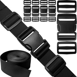 HISUNTEC Hebilla de Correa: Correas de Nailon de 6 Yardas + Hebillas de Plástico de Liberación Lateral Rápida, 5 Juegos + Clip Deslizante Tri-Glide, 10 Piezas, Repuesto Resistente, Doble Ajustable, No