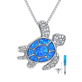 Sea Turtle Urn Necklace Jewelry for Women Sterling Silver Cremation Jewelry for Ashes Gifts (opal)
