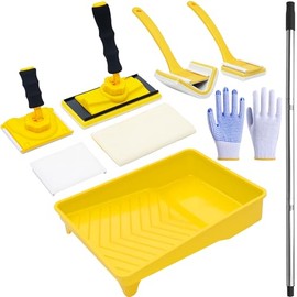 Paint Edger Tool Kit, 9” Paint Pad Set with 360° Rotation Handle, Trim & Corner Edger, Touch-Up Pads, Extension Pole, Refill Pads, Home Wall & Ceiling Painting Tool Set