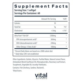 Vital Nutrients Ultra Pure Fish Oil 700 - Supports Heart, Brain, and Joint Health* - Sustainably Sourced High EPA & DHA Omega-3 Fatty Acid - Lemon Fla