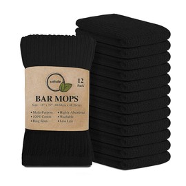 Softolle Bar Mop Towels, Pack of 12-16x19 Inches - 100% Cotton Super Absorbent Towels, Multi-Purpose for Home and Bar Cleaning (Black)