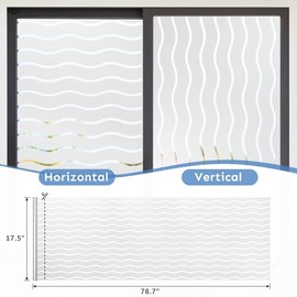rabbitgoo Window Privacy Film, Frosted Glass Window Film, Decorative Striped Glass Cling, Removable Static Cling Front Door Cover, UV Blocking Privacy Sticker, Wave Pattern, 23.6" x 118.1"