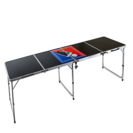 Red Cup Pong 8' Folding Beer Pong Table with Bottle Opener, Ball Rack and 6 Pong Balls - Sports Design