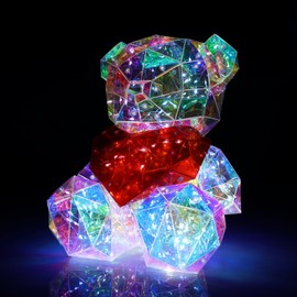 Pyrrhiax Prismatic Rainbow Love Bear - Tabletop LED Teddy Bear Night Light with Red Heart, Colorful Glowing Christmas Interior Decor for Girls and Women