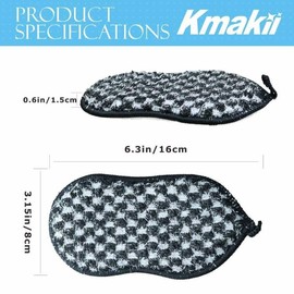 KMAKII Bamboo Fiber Scrub Sponges, Non-Scratch & Durable,6.3 × 3.1 inches, Black, 4-Pack