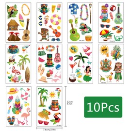 10 Sheets Temporary Tattoo Stickers Hawaiian Temporary Tattoos Waterproof Aloha Tattoos Tropical Temporary Stickers Temporary Transfer Tattoos Summer Beach Pool Party Accessories for Children Women