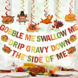 Gobble Me Swallow Me Decorations Friendsgiving Decorations Thanksgiving Dinner DecorationsThank You Banner Happy Thanksgiving Banner Friendsgiving Party Decorations