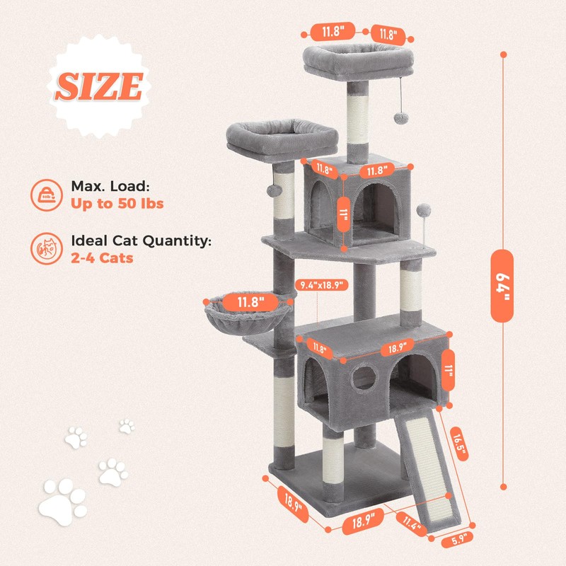 UYMI 64-Inch Large Cat Tree for Indoor Cats, Multi-Level Tall