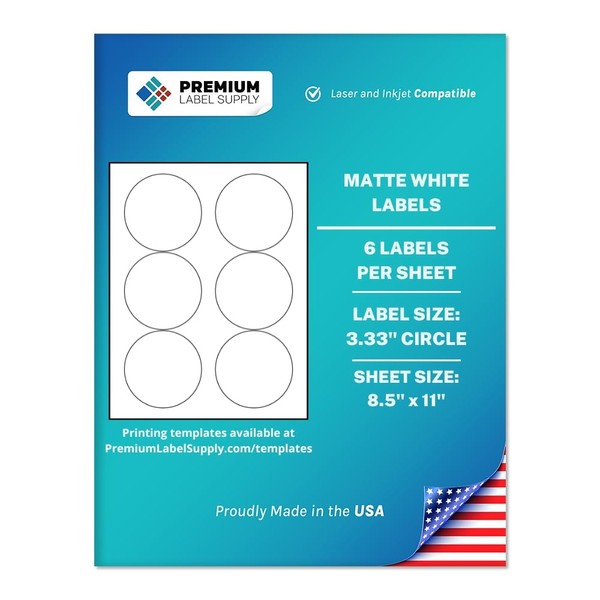 Premium Label Supply White Sticker Round Labels – 3.33" Circle