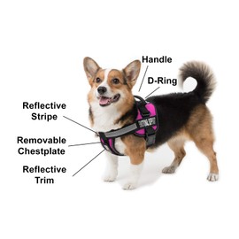 Dogline Vest Harness for Dogs and 2 Removable Emotional Support Patches, Medium/22 to 30", Pink