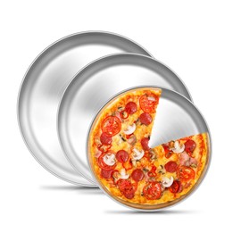 TeamFar Pizza Pan, 9 Inch, 10 Inch, 12 Inch Stainless Steel Pizza Pans Set, 3 Sizes Round Pizza Oven Baking Serving Plate Tray for Pizza Pie Cookie, Non-Toxic & Heavy Duty, Dishwasher Safe
