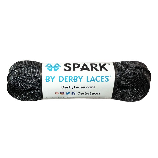 Derby Laces Spark Black Metallic Shoelace for Shoes, Skates, Boots, Roller Derby, Hockey and Ice Skates (120 Inch / 305 cm)