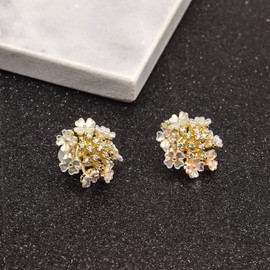YOQUCOL Flower Snowflake Shape Zirconia Crystal Shells Golden Clip On Earrings Non Pierced Stud for Women