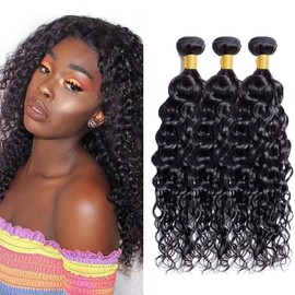 Color #1B Human Hair Bundles Water Wave Human Hair 3 Bundles Wet and Wavy Bundle 26 28 30 inch Natural Black Water Wave Bundle