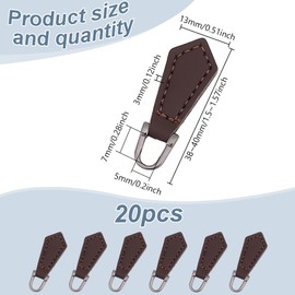 GOMAKERER Pack of 20 Leather Zipper Pull Leather Zip Rhombus Leather Zip Fastener Replacement Zip Heads for Luggage Suitcase Bags Handbags Jackets Coconut Brown