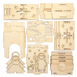 Baker Ross AX558 Christmas Nativity Wooden Lantern Kits - Pack of 3, Woodcraft Colour in Painting for Kids Art Activities This Festive Season