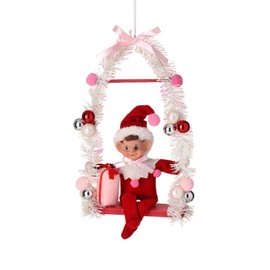 Regency International 12" Red Pixie Elf on Candy Swing Ornament, Festive Christmas Decoration