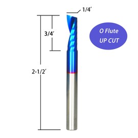 DashHound 2PCS BRO212B Solid Carbide O Single Flute UpCut Plastic Cutting Spiral Bit CNC Router Bit End Mill NACO Coated with 1/4 inch Cutting Diameter 1/4 Inch Shank