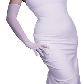 DooWay 20-inch Long Tulle Gloves Stretchy Lace Nylon Semi Sheer TECH Touchscreen Special Occasion Women Evening Gloves