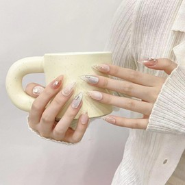 NLSJMP Handmade Press on Nails,Acrylic Fake Nails Kit,Luxury glitter orange white silver rhinestone Design Nail Art Kit,Reusable False nails,Include Toolkit,10pcs,Size S，#1947