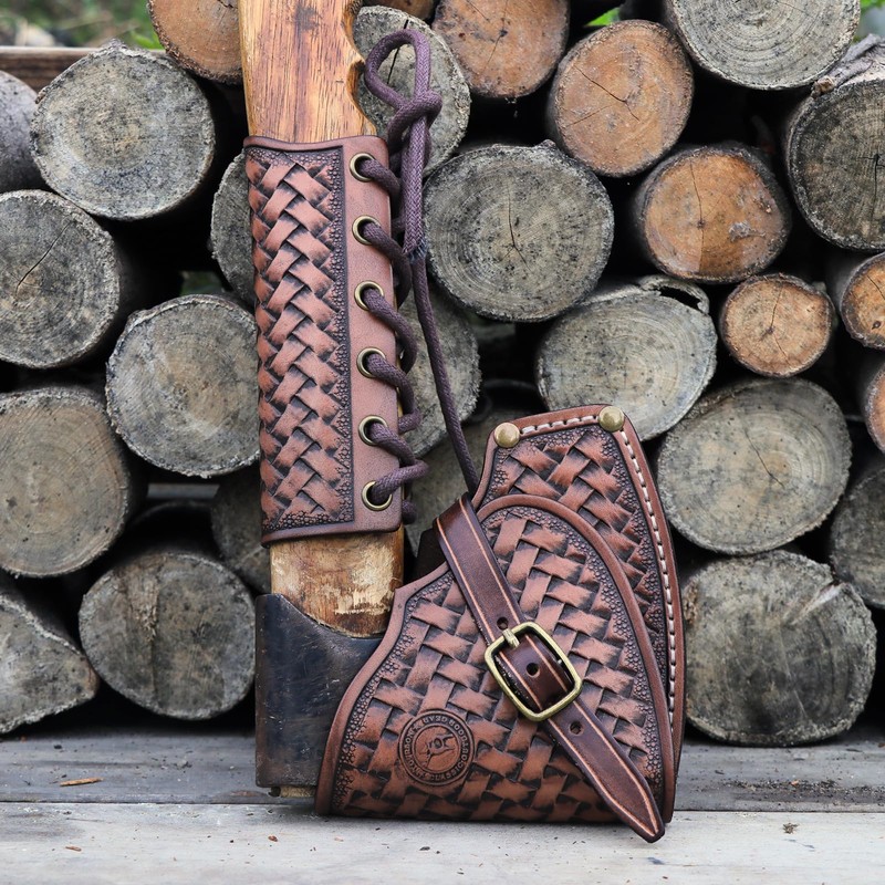 Tourbon Outdoors Leather Axe Head Cover Handle Guard Collar Protector