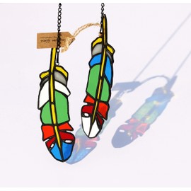 HAOSUM Feather Stained Glass Window Hanging, Glass Suncatchers Feather Decor 2PCS Birthday Gifts for Mom Grandma Parents Aunt Sister,Boho Home Decor Housewarming Gifts for Women…