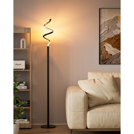 Lightdot LED Spiral Floor Lamp for Living Room, Integrated LED Corner Floor Lamp, Modern Standing Tall Lamp, 3000K Warm White Mininalist Black Pole Lamp for Bedroom, Office, Reading-Black