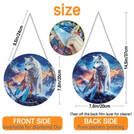 Ginfonr Diamond Painting Kits Hanging Pendant, Wolf Wall Plaque for Farmhouse, Dreamcatcher for Summer Decorations Diamond Art Suncatcher, Double Sided Mother's Day Gifts for Garden Window (20x20 cm)