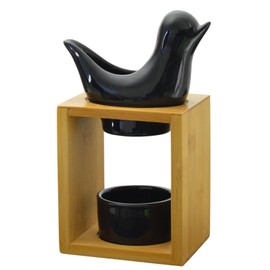 Duftbrenner Birdy Schwarz - Schmelzender Duftwachsbrenner - Diffusor für ätherische Öle und Düfte - Aromatherapie Kerzenhalter aus Holz und Keramik - Höhe: 13 cm - Zen'Arôme
