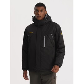 GEMYSE Men's Windproof Ski Jacket Warm Raincoats Snowboarding Hooded Parka With Multi-Pockets (Black,Small)