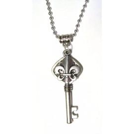 Unbranded Mardi Gras Heart Key Fleur De Lis STAINLESS STEEL silver Pendant Chain Necklace
