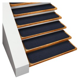House, Home and More Set of 15 Skid-Resistant Carpet Stair Treads - Navy Blue - 8 Inches X 27 Inches