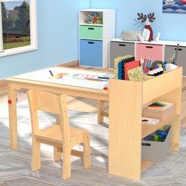 GDLF Kids Art Table and 2 Chairs, Wooden Craft Desk, Activity & Drawing, Children's Furniture, 42" L x23 W