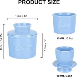 fanquare Porcelain Butter Jar with Lid, French Ceramic Butter Crock with Water Line, Sealed Butter Dish for Kitchen Countertop Fridge, Blue Alphabet