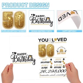 AIQIUQIU 50th Birthday Card for Men Women, Funny Greeting Card with Several Important Time (Years/Months/Weeks/Days/Hours/Minutes), Party Decor Supply Ideas Birthday Card for Him or Her, Gold