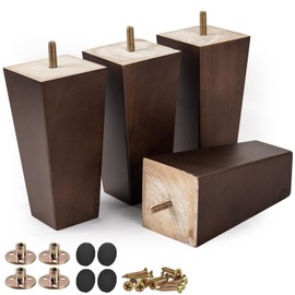Btowin 4 inch Solid Wood Furniture Legs, 4Pcs Mid-Century Modern Wooden Pyramid Replacement Feet with Threaded 5/16'' Hanger Bolts & Mounting Plate & Screws for Sofa Couch Chair Recliner
