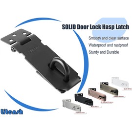 Litensh 4 Inch Door Hasp Latch Lock, 304 Stainless Steel Safety Packlock Clasp Door Clasp Hasp Lock Latch Hinges Lock for Door Black