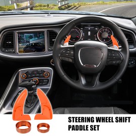 MACHSWON Car Steering Wheel Shift Paddle for Dodge Challenger Charger 2015-2021 Shifter Extension Set with AC Volume Switch Knob Cover Ring Trim Orange