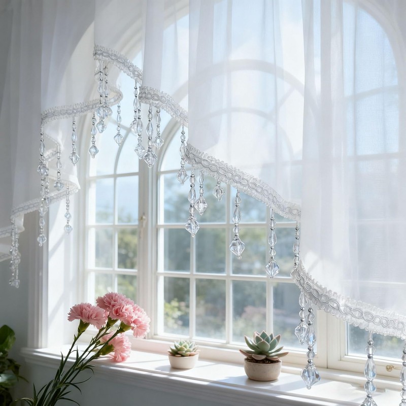 Luxury Sheer Valance Curtains for Living Room Window Valance Bead