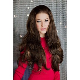 Brown half wig with blonde highlights: Rebecca chestnut brown with blonde highlights #8H27