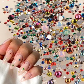 Colorful Rhinestones Nail Art Charm 3D Mini Small Diamond Flat Back Nail Charm Rhinestones Rounded Nail Diamonds Crystal Flatback Nail Gems Bling Nail Jewelry Manicure Decoration Accessories 1440Pcs