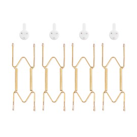 4 Pack Plate Hangers for The Wall, Suitable for 6-8 inch Art Plate, Stainless Steel Invisible Heavy Duty Wire Plate Holder with Wall Hooks, Plate Hangers for Displaying Plates, Platter, Dish, Gold