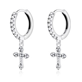 925 Silver Earrings for Women with a Cross in Gothic Style. Hoop Earrings Made of 925 Silver for Women or 18K Gold, Ideal as a Gift for Mother's Day... Earrings Girls. Jewellery Women, Gold - silver,