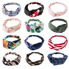 SITAKEGS 12 Pieces Women's Bobo Headband Girls with Vintage Printed, Boho Floral Hair Bands, Cross and Cross Knotted Headwrap Turban, Flower Elastic Head Wraps for Everyday Yoga Sports Fashion