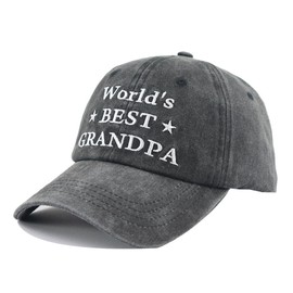 World’s Best Grandpa Hat, Distressed Cotton Adjustable Grandfather Baseball Cap Gifts for Men Dad, Embroidered Black, One Size