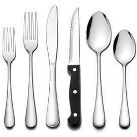 Wildone 72-Piece Silverware Set with Steak Knives, Stainless Steel Flatware Cutlery Set Service for 12, Tableware Eating Utensils Include Knives/Forks/Spoons, Mirror Polished, Dishwasher Safe