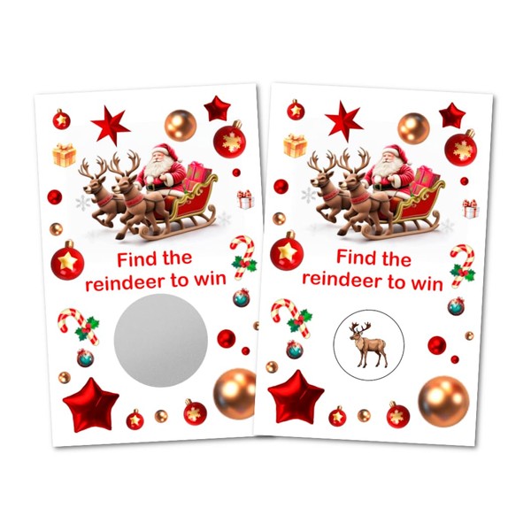 Reindeer Christmas Party Game Scratch Off, Find The Reindeer Easy