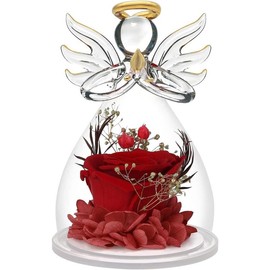 Preserved Flower Rose Gifts in Glass Angel Figurines,Birthday Gifts for Women, for Mom,Angel Rose Gifts for Her,Mom Gifts from Daughter,Red Real Rose Gifts for Grandma Wife - Color: Rainbow