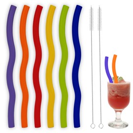 Vibrant Color Sets 6 PCS 10.55" Extra Long Reusable Silicone Straws - Bore for Thick Drinks BPA-Free with Cleaning Brushes