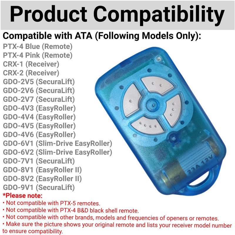 QSDIYRF Gate/Garage Door Remote Compatible with ATA PTX-4 SecuraCode Garage